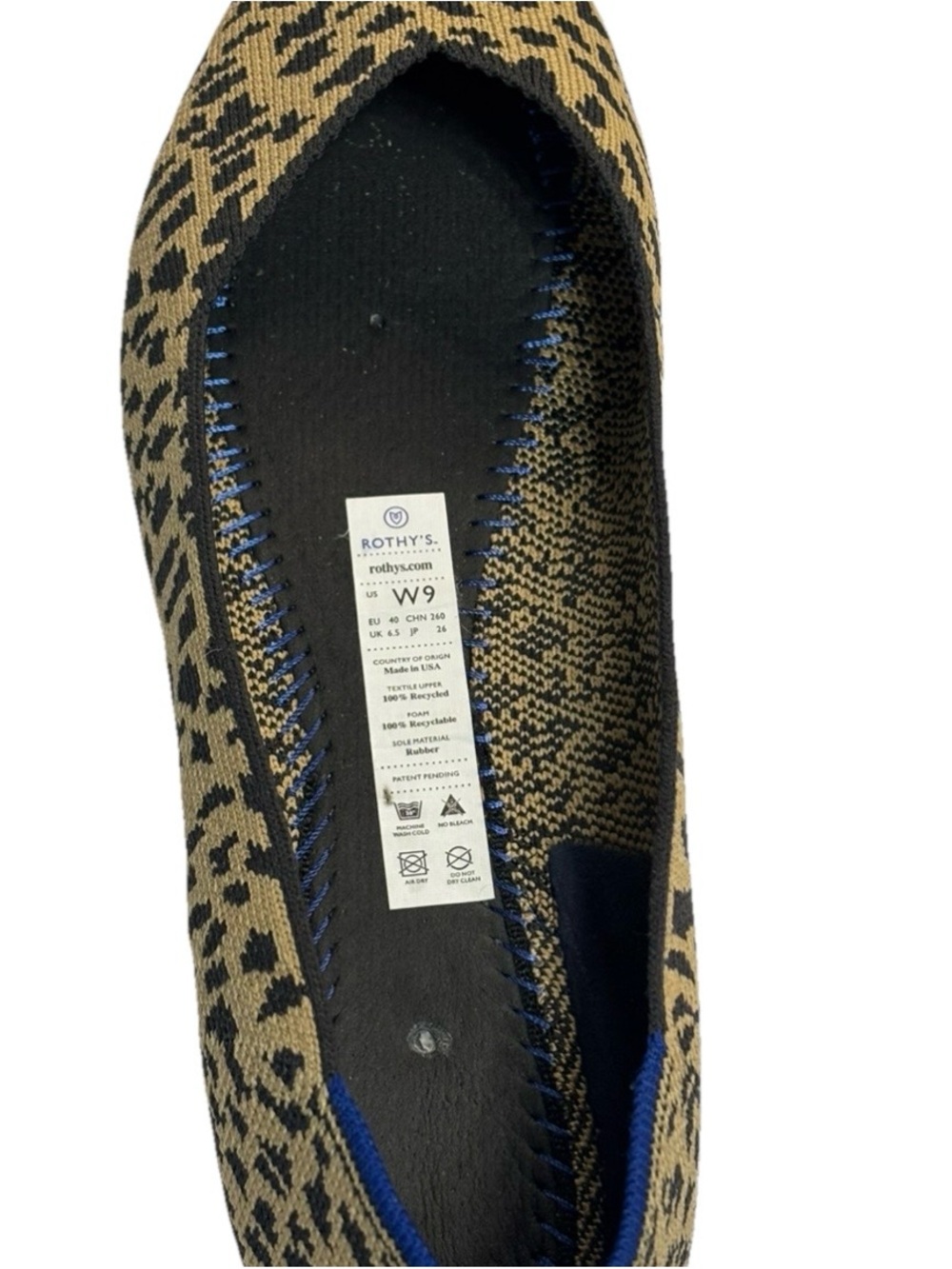 Rothy’s The Point Leopard Print Flats Women’s Size 9 Blue Trim Pointed Toe 🐆✨ - Picture 8 of 15